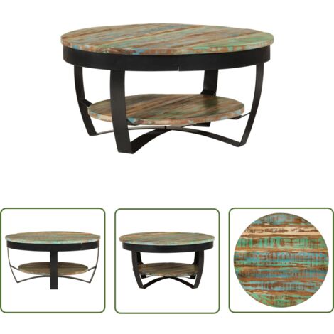 The Living Store Table basse Bois massif de récupération 65x32 cm - Table Basse Industrielle - Table Basse Design - Table Basse Vintage - Table Basse En Bois Massif - Table Basse Artisanale