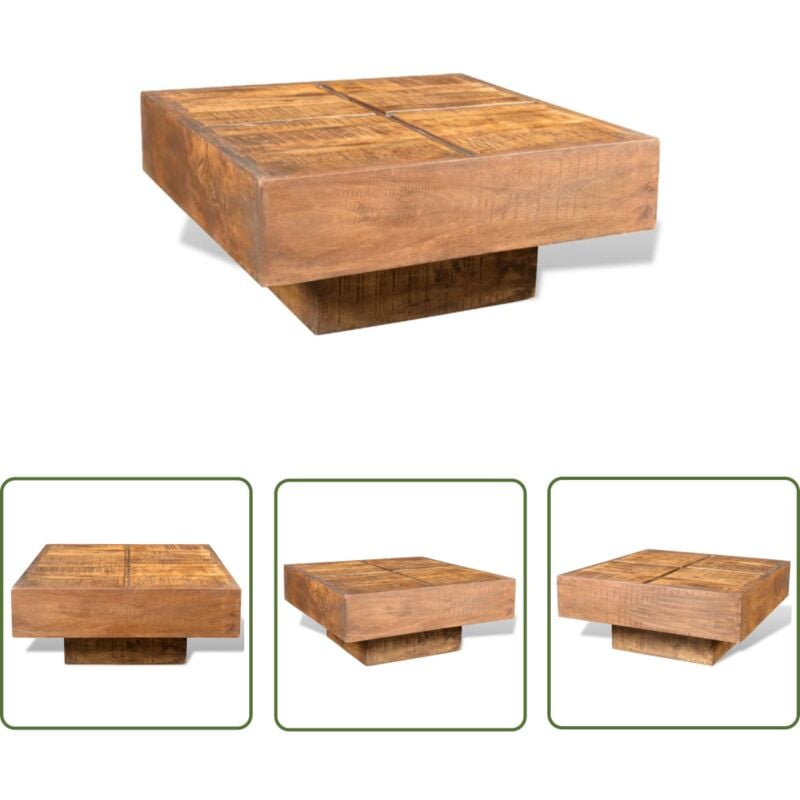 The Living Store - Table basse carrée Marron Bois massif de manguier - Table Basse - Table Ronde - Meubles Vintage - Mobilier Design - Décoration