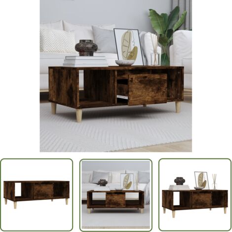 The Living Store Table basse Chêne fumé 90x50x36,5 cm Bois d'ingénierie - Table Basse - Meuble Salon - Table D'appoint - Bout De Canapé - Table Design