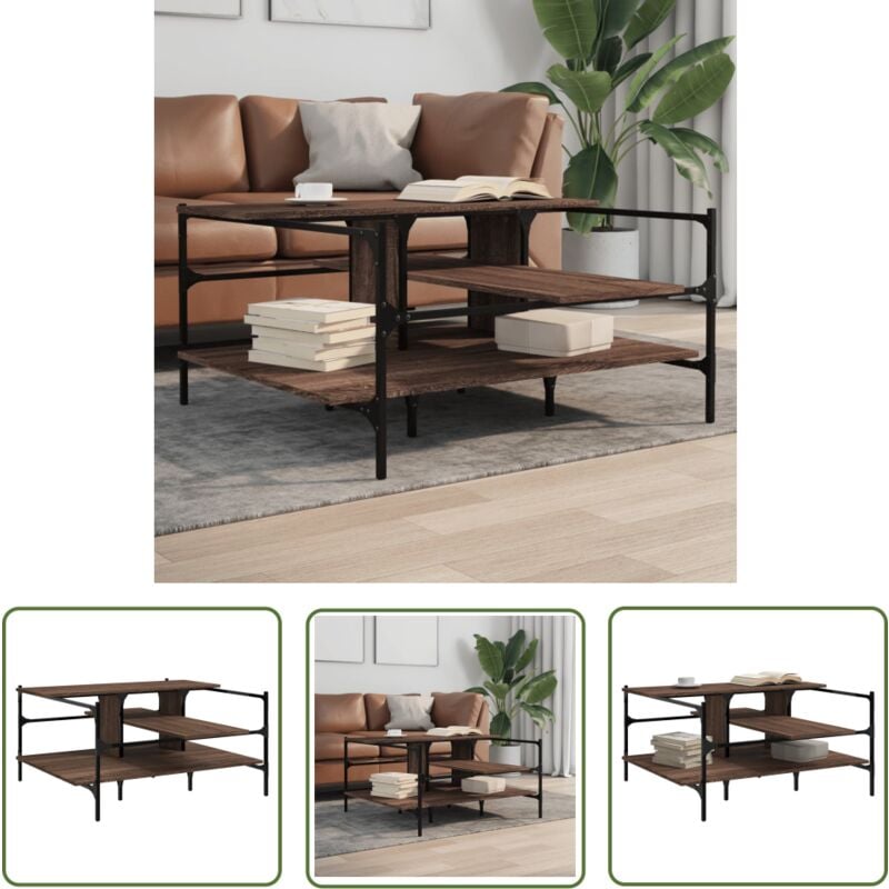 The Living Store - Table basse chêne marron 100x100x48,5 cm bois d'ingénierie - Table Basse - Meuble Salon - Table D'appoint - Table Design - Table