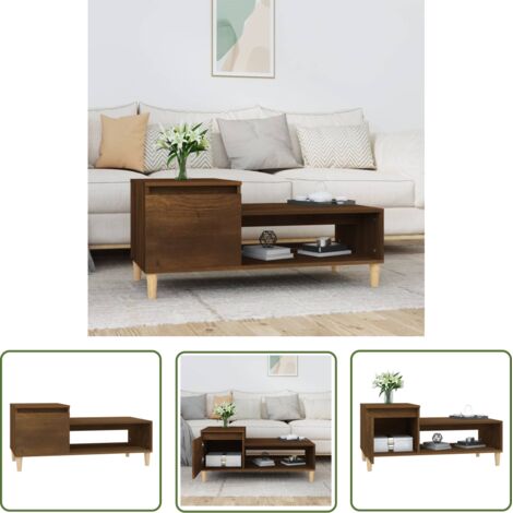 The Living Store Table basse Chêne marron 100x50x45 cm Bois d'ingénierie - Table Basse - Meuble TV - Table D'appoint - Rangement Intérieur - Design Moderne