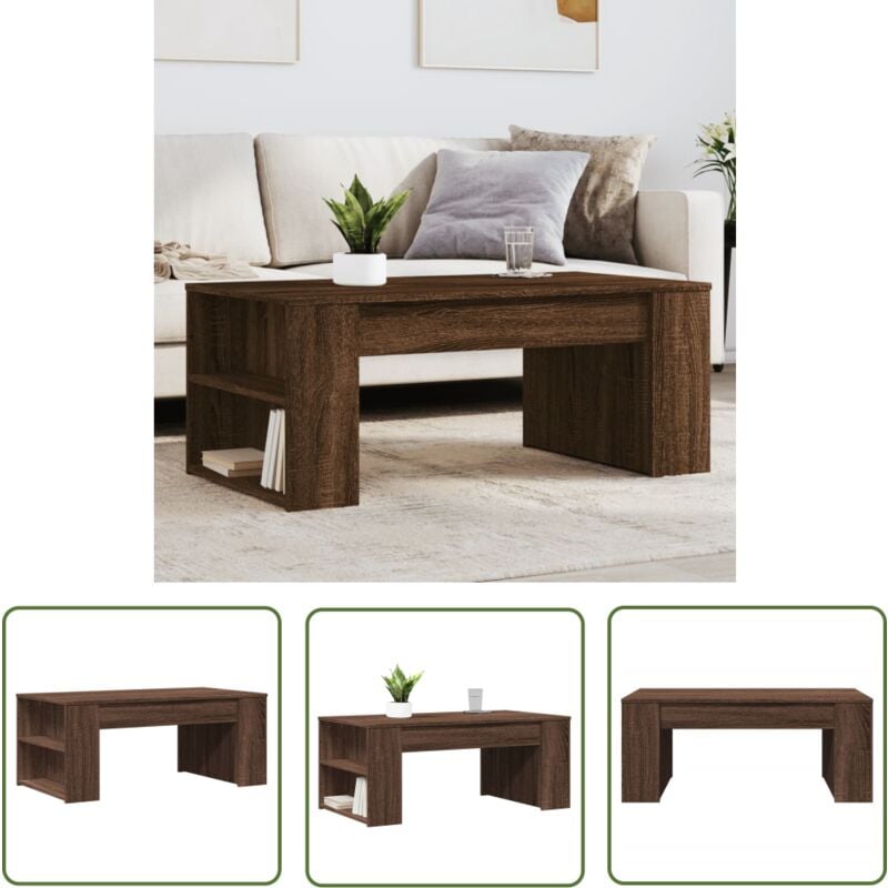 The Living Store - Table basse chêne marron 102x55x42 cm bois d'ingénierie - Table Basse - Meuble Salon - Table D'appoint - Table En Bois - Design