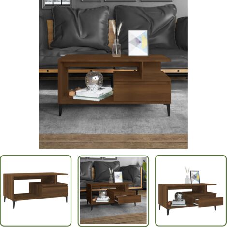 The Living Store Table basse Chêne marron 90x49x45 cm Bois d'ingénierie - Table Basse - Meuble Salon - Table D'appoint - Bout De Canapé - Table Design
