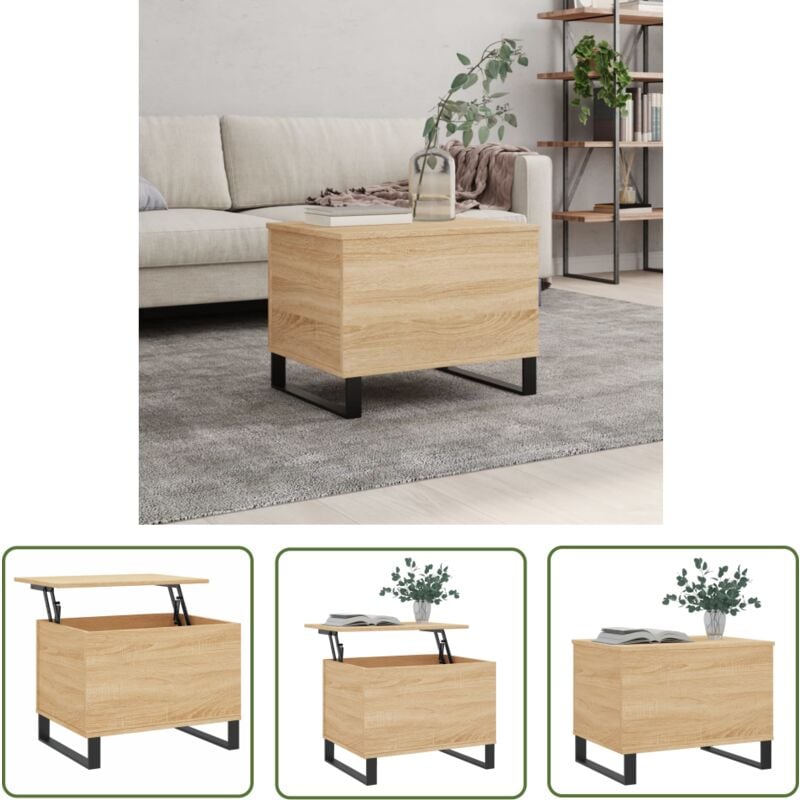 The Living Store Table basse Chêne sonoma 60x44,5x45 cm Bois d'ingénierie - Table Basse - Meuble Salon - Table D'appoint - Table Relevage - Rangement