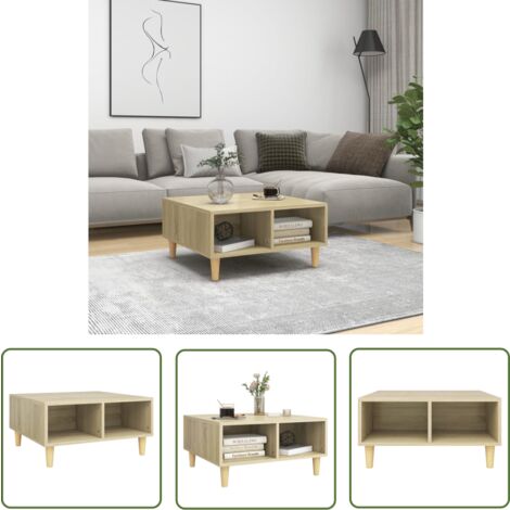 The Living Store Table basse chêne sonoma 60x60x30 cm bois d'ingénierie - Table Basse - Meuble Salon - Style Scandinave - Table D'appoint - Rangement Intérieur