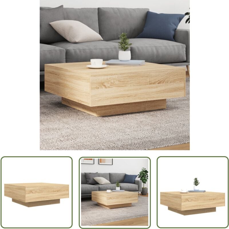 The Living Store - Table basse chêne sonoma 80x80x31 cm bois d'ingénierie - Table Basse - Meuble Salon - Table D'appoint - Table Design - Table En
