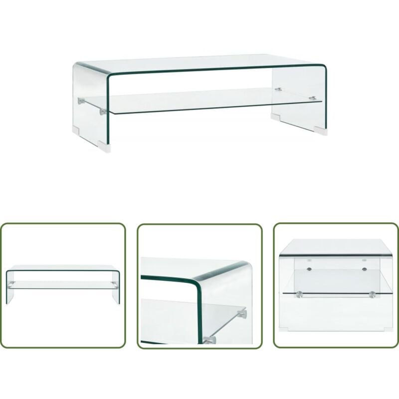 The Living Store - Table basse Clair 98x45x31 cm Verre trempé - Table Basse Design Moderne - Table Basse Transparente - Table Basse Verre Trempé