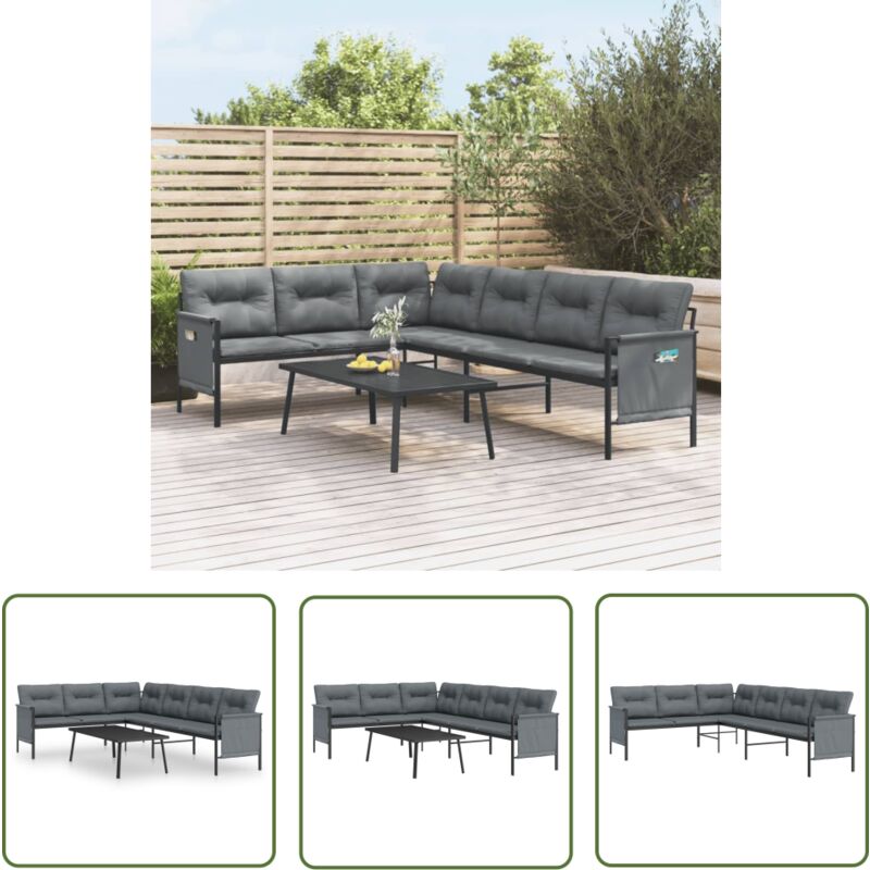 The Living Store - Salon de jardin 2 pcs anthracite acier - Salon De Jardin - Mobilier De Jardin - Ensemble Salon Extérieur - Canapé D'angle - Table