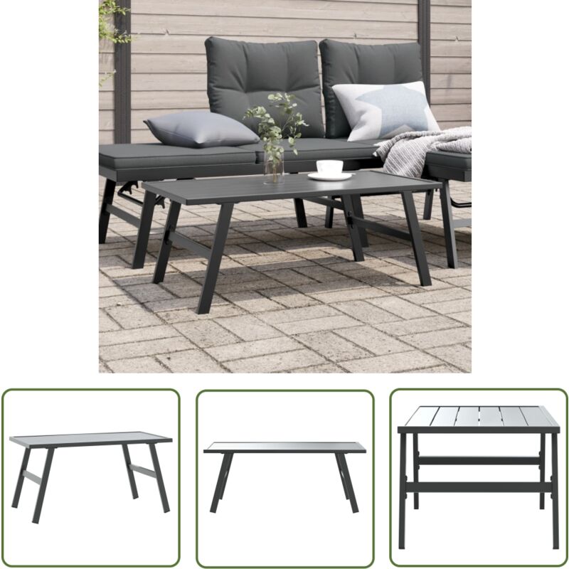 The Living Store - Table basse de jardin noir 90x45x35 cm acier enduit de poudre - Table Basse Jardin - Table Extérieure - Meuble De Jardin - Design