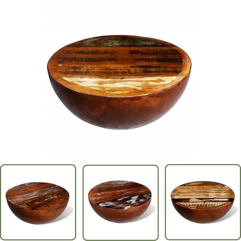 The Living Store - Table basse Forme de bol avec base en acier Bois recyclé - Table Basse - Table D'appoint - Meubles Vintage - Mobilier Design