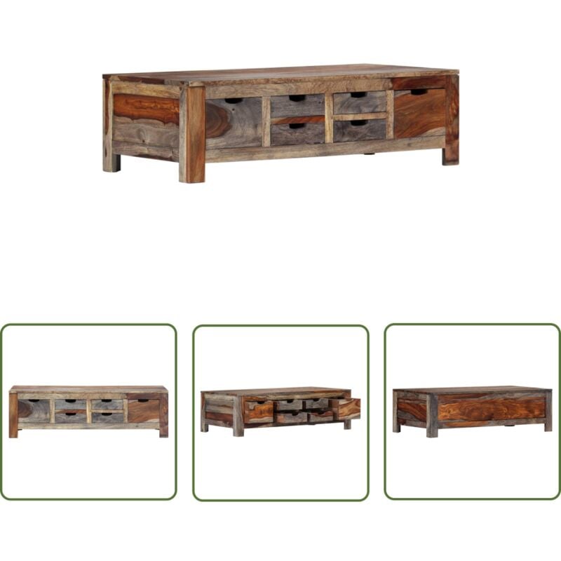 The Living Store Table basse Gris 100x50x30 cm Bois massif - Table Basse - Meuble tv - Rangement - Bois Massif - Design Rustique