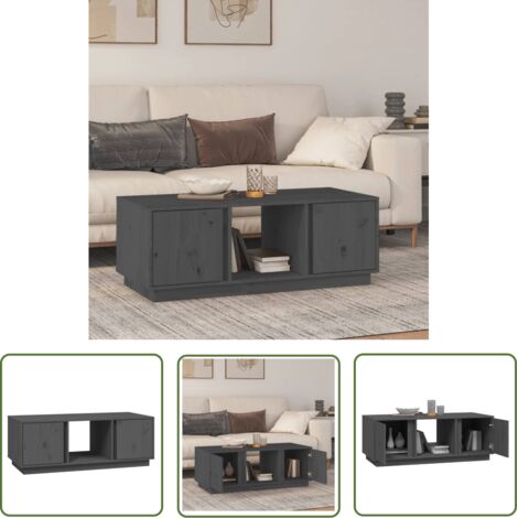 The Living Store Table basse Gris 110x50x40 cm Bois massif de pin - Table Basse - Meuble Salon - Table D'appoint - Table Design - Bois Massif