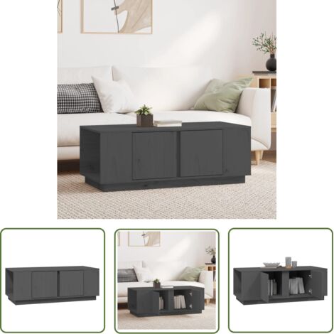 The Living Store Table basse Gris 110x50x40 cm Bois massif de pin - Table Basse - Meuble TV - Table D'appoint - Table Ronde - Design Scandinave