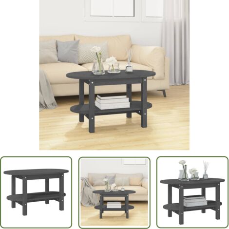 The Living Store Table basse Gris 80x45x45 cm Bois massif de pin - Table Basse - Meuble Salon - Table D'appoint - Table Ronde - Bois Massif