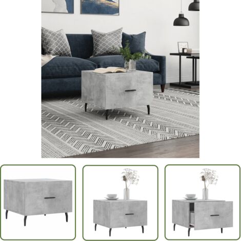 The Living Store Table basse gris béton 50x50x40 cm bois d'ingénierie - Table Basse - Meuble Salon - Table D'appoint - Table Design - Table Ronde