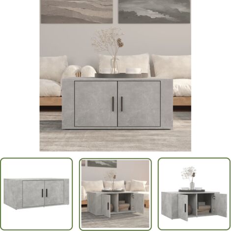 The Living Store Table basse Gris béton 80x50x36 cm Bois d'ingénierie - Table Basse - Meuble TV - Table D'appoint - Table Salon - Rangement Intérieur
