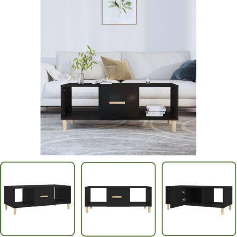 The Living Store Table basse noir 102x50x40 cm bois d'ingénierie - Table Basse - Meuble Salon - Table D'appoint - Bout De Canapé - Design Moderne