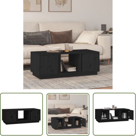 The Living Store Table basse Noir 110x50x40 cm Bois massif de pin - Table Basse - Meuble TV - Table D'appoint - Mobilier Intérieur - Design Scandinave