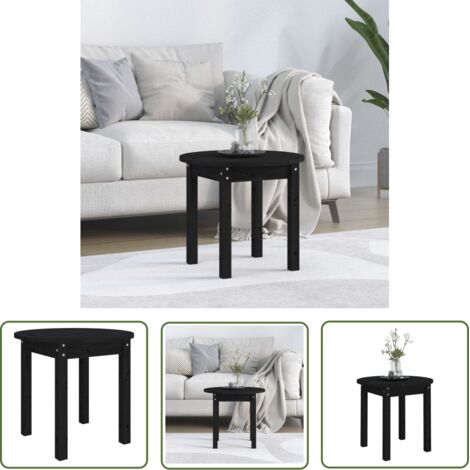 The Living Store Table basse Noir Ø 45x40 cm Bois massif de pin - Table Basse - Meuble Salon - Table Ronde - Bois Massif - Pin