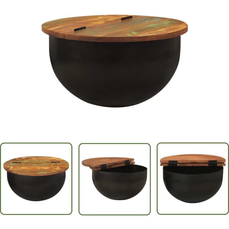Table basse noir 50x27 cm bois de récupération massif - Table Basse - Meuble Tv - Table D'appoint - Table Salon - Table Design - The Living Store