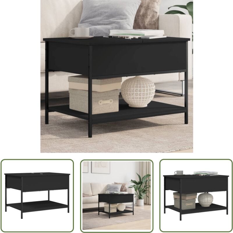 The Living Store - Table basse noir 70x50x50 cm bois d'ingénierie et métal - Table Basse - Meuble Salon - Table D'appoint - Table Design - Table Noire