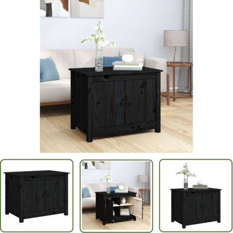 The Living Store Table basse Noir 71x49x55 cm Bois massif de pin - Table Basse - Meuble TV - Table D'appoint - Table Ronde - Table Design