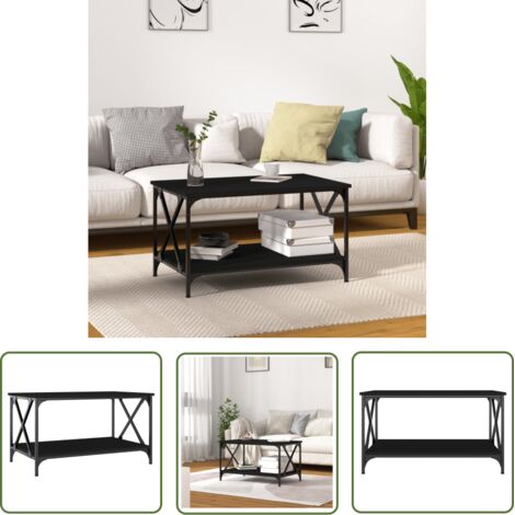 The Living Store Table basse Noir 80x50x45 cm Bois d'ingénierie et fer - Table Basse - Meuble Salon - Table D'appoint - Table Côté Canapé - Design Classique