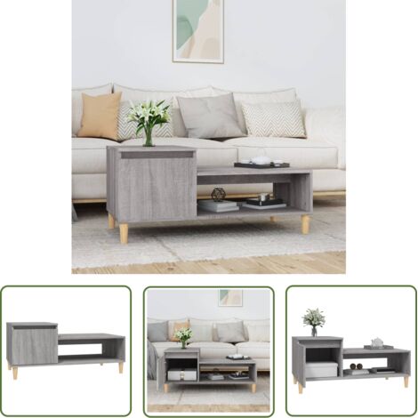 The Living Store Table basse Sonoma gris 100x50x45 cm Bois d'ingénierie - Table Basse - Meuble TV - Table D'appoint - Rangement Intérieur - Design Moderne