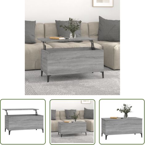 The Living Store Table basse Sonoma gris 90x44,5x45 cm Bois d'ingénierie - Table Basse - Meuble Salon - Table D'appoint - Design Moderne - Table Relevée