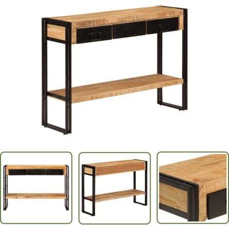 The Living Store Table console 110x30x76 cm Bois de manguier solide - Table Basse Industrielle - Table D'appoint Vintage - Table Console Bois Massif - Meuble Rangement Intérieur - Table Entrée Design