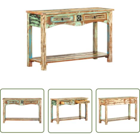 The Living Store Table console 120x40x75 cm Bois solide de récupération - Table Basse - Table D'appoint - Meubles Vintage - Mobilier Rustique - Table Console Bois