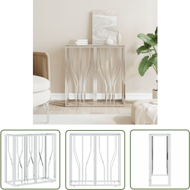The Living Store - Table console argenté 70x30x70 cm acier inoxydable et verre - Table Basse - Table D'appoint - Meuble D'intérieur - Décoration
