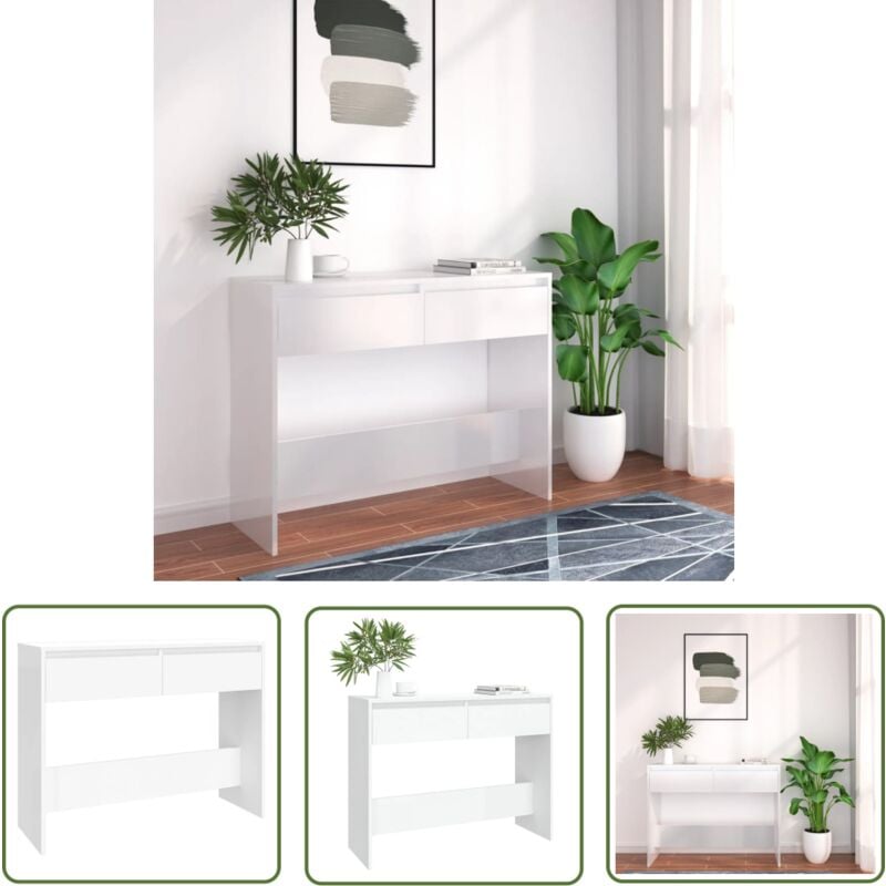 The Living Store - Table console blanc 100x35x76,5 cm bois d'ingénierie - Table Basse - Meuble D'entrée - Table D'appoint - Rangement Décoratif