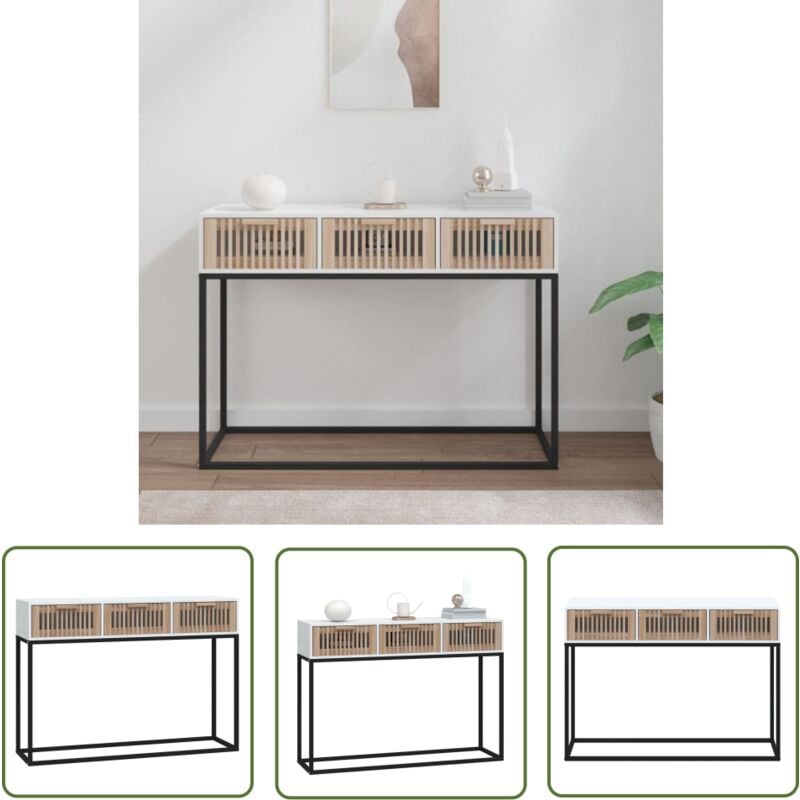 The Living Store - Table console blanc 105x30x75 cm bois d'ingénierie et fer - Table Basse - Meuble Entrée - Table Console - Table Design - Mobilier