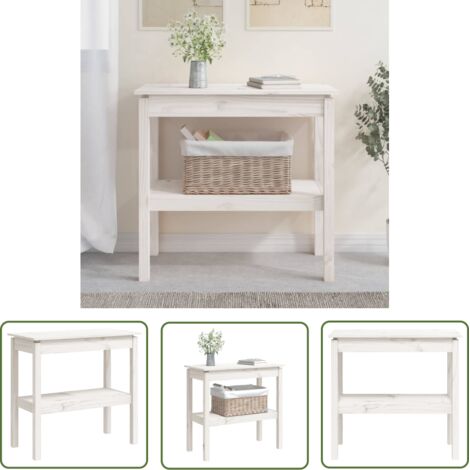 The Living Store Table console Blanc 80x40x75 cm Bois de pin solide - Table Basse - Meuble Entrée - Table Console Blanche - Table Design - Table Bois Massif