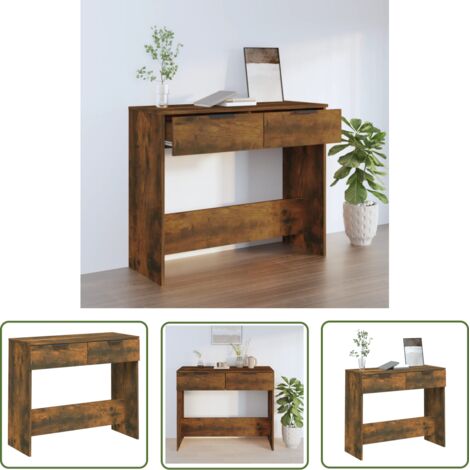 The Living Store Table console Chêne fumé 90x36x75 cm Bois d'ingénierie - Table Basse - Meuble D'entrée - Table D'appoint - Table Console - Étagère Murale
