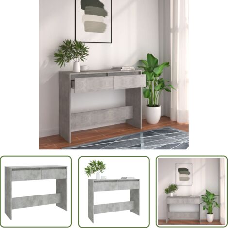 The Living Store Table console gris béton 100x35x76,5 cm bois d'ingénierie - Table Basse - Meuble D'entrée - Table D'appoint - Rangement Décoratif - Design Moderne