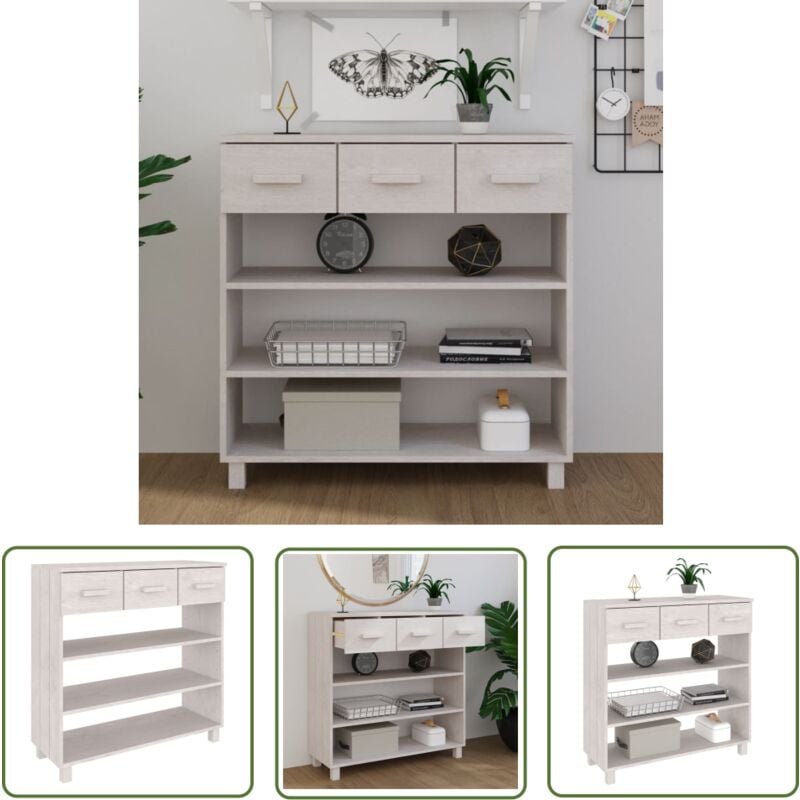 The Living Store - Table console hamar Blanc 90x35x90 cm Bois massif de pin - Table Basse - Meuble Entrée - Table Console Blanche - Table D'appoint