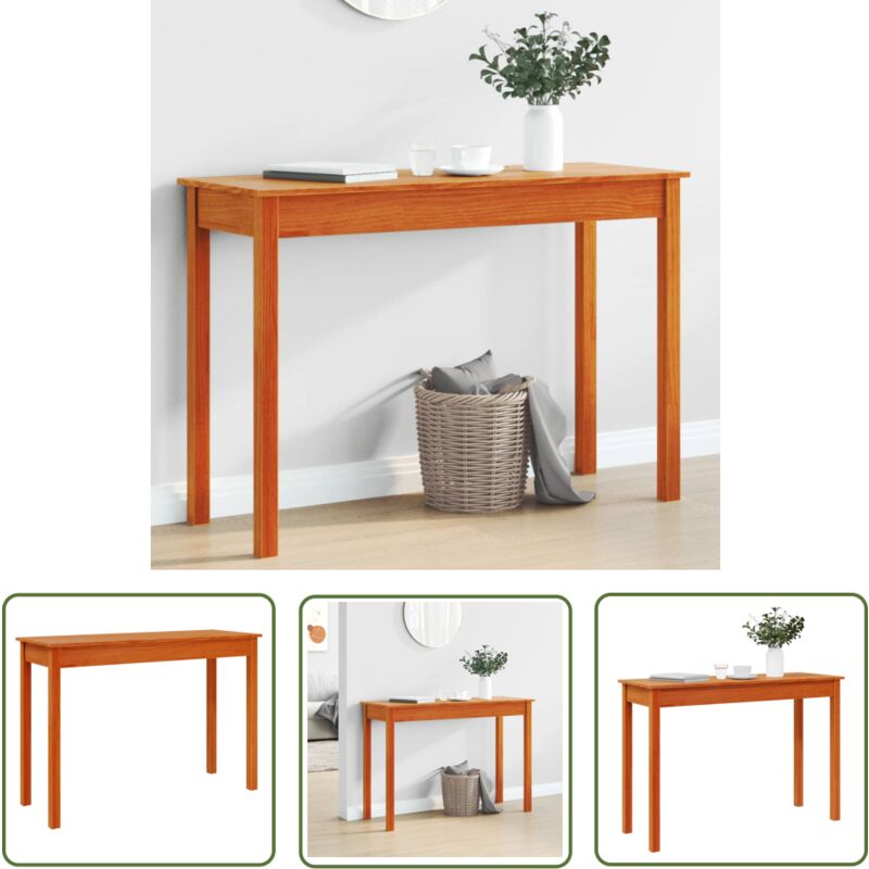 The Living Store - Table console marron miel 110x40x75 cm bois massif de pin - Table Basse - Meuble D'intérieur - Table D'appoint - Table Console