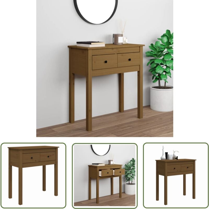 The Living Store Table console Marron miel 70x35x75 cm Bois massif de pin - Table Basse - Meuble Entrée - Table D'appoint - Table Console - Mobilier
