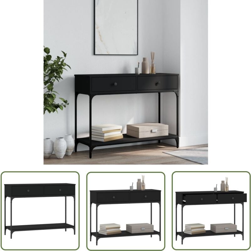 The Living Store - Table console noir 100x34,5x75 cm bois d'ingénierie - Table Basse - Meuble D'entrée - Table Console - Table D'appoint - Table