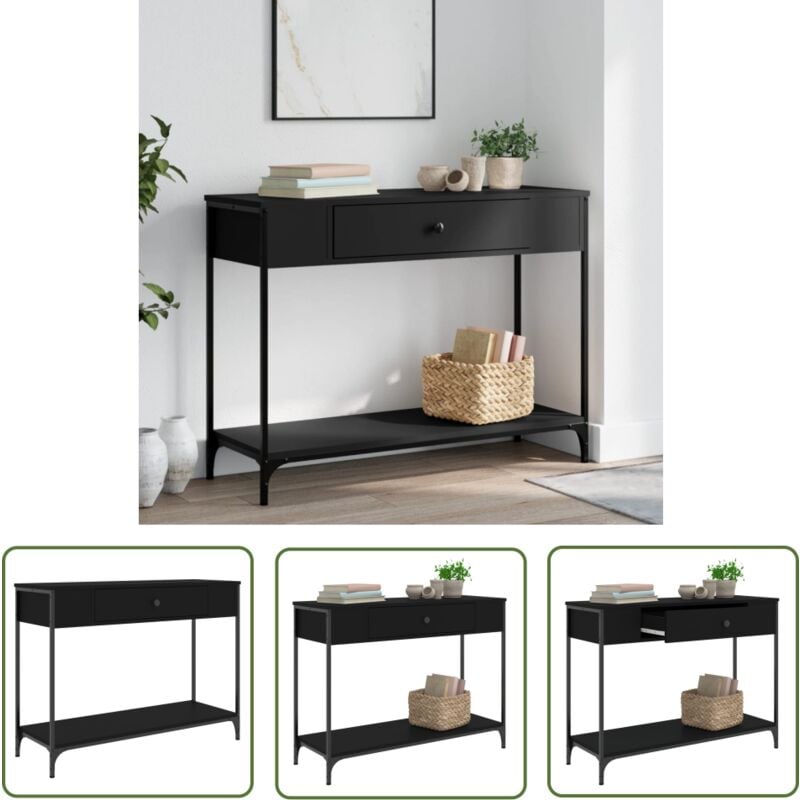 The Living Store - Table console noir 100x34,5x75 cm bois d'ingénierie - Table Basse - Table D'appoint - Meuble Élégant - Table Console - Table