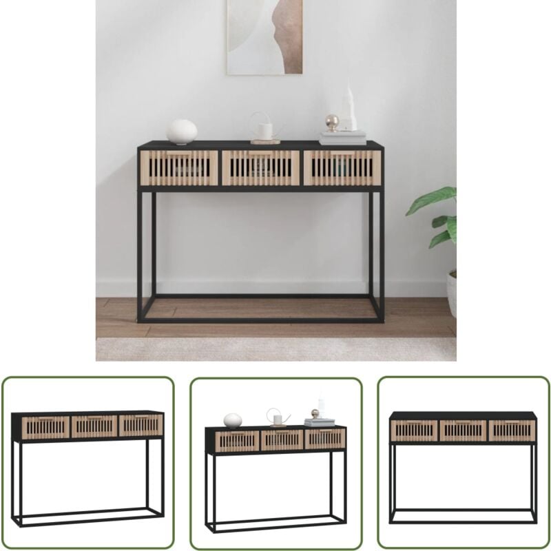 The Living Store - Table console noir 105x30x75 cm bois d'ingénierie et fer - Table Basse - Meuble Entrée - Table Console - Design Scandinave - Table