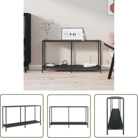 The Living Store Table console Noir 140x35x75,5 cm Verre trempé - Table Basse - Meuble Design - Table D'appoint - Table Noire - Table Salle À Manger