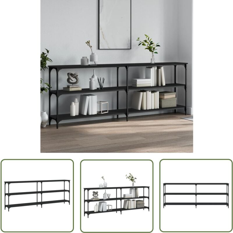 The Living Store - Table console noir 200x29x75 cm bois d'ingénierie - Table Basse - Table D'appoint - Meuble D'entrée - Table Console - Mobilier