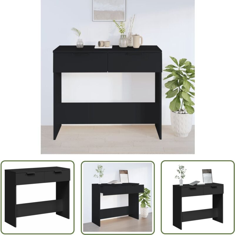 The Living Store - Table console noir 90x36x75 cm bois d'ingénierie - Table Basse - Meuble D'entrée - Table D'appoint - Table Console - Rangement