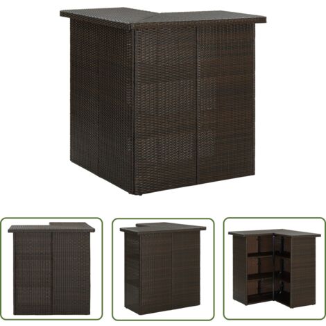 The Living Store Table d'angle de bar Marron 100x50x105 cm Résine tressée - Table De Bar - Table D'angle - Table Bistrot - Meuble De Salon - Mobilier Extérieur