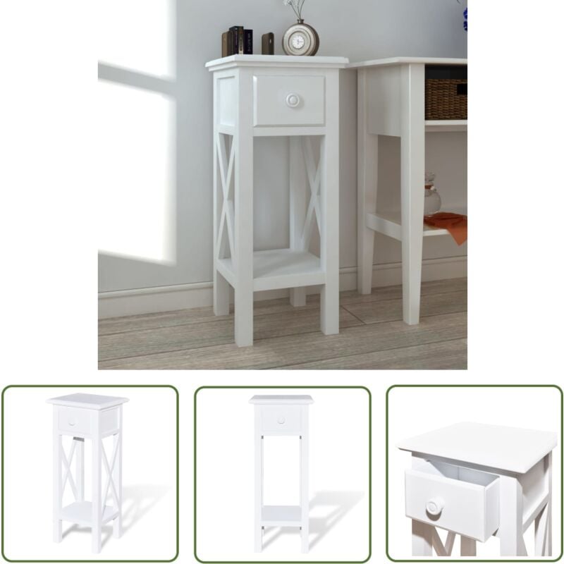 The Living Store Table d'appoint avec tiroir Blanc - Table D'appoint - Table Basse - Table De Chevet - Mobilier Intérieur - Décoration Intérieure