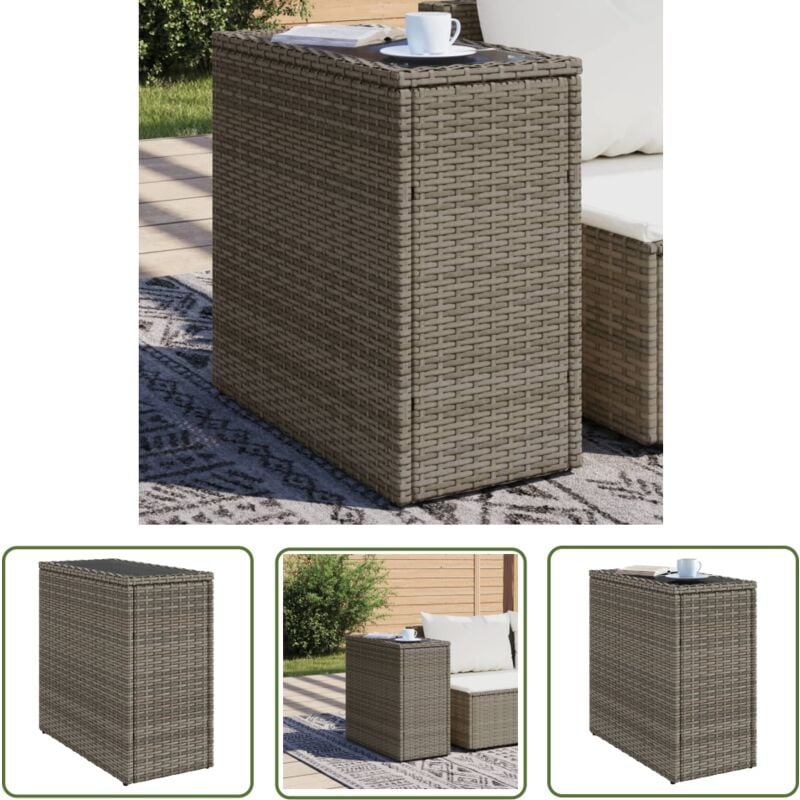 The Living Store - Table d'appoint de jardin avec dessus en verre gris rotin - Table D'appoint Jardin - Table Extérieure - Mobilier De Jardin - Table