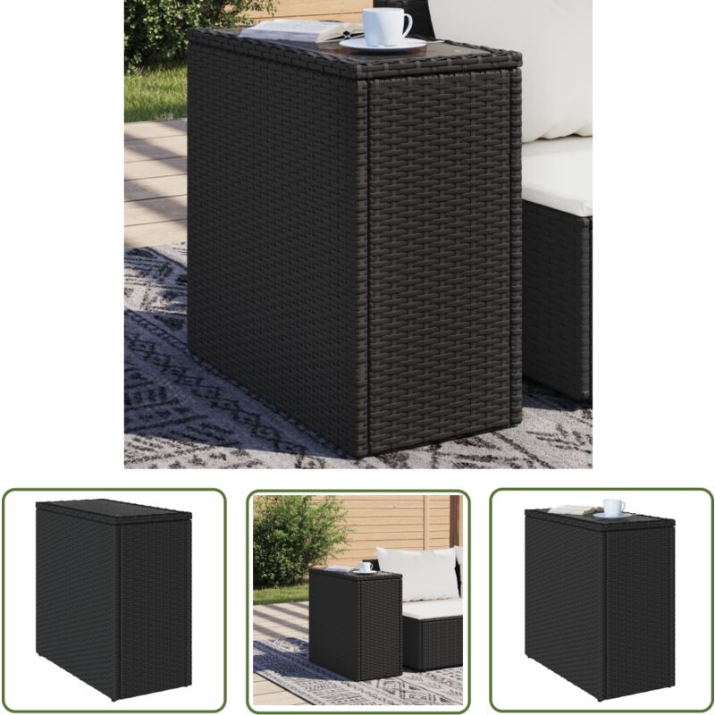 The Living Store - Table d'appoint de jardin avec dessus en verre noir rotin - Table D'appoint Jardin - Table Extérieure - Mobilier De Jardin - Table